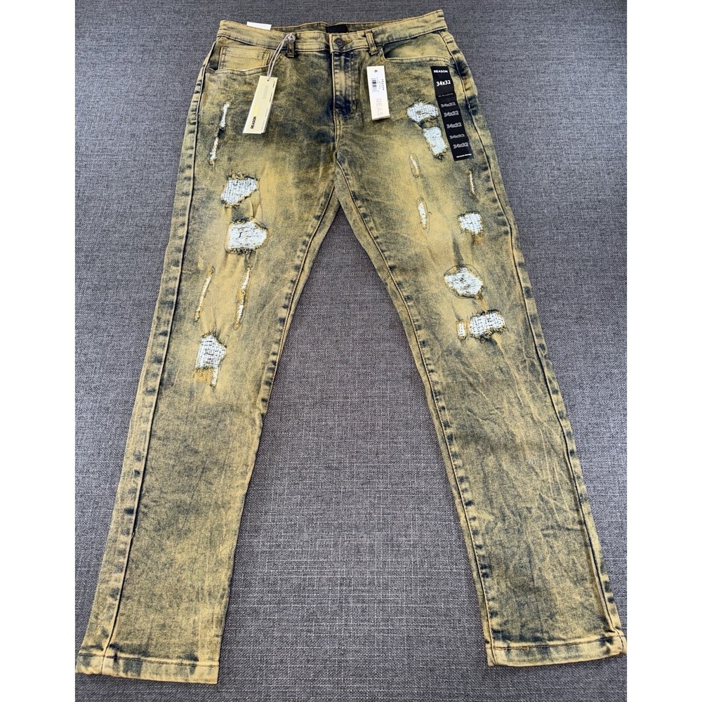 Reason RR5-137 Men's Skinny Jeans 33x30 Acid Wash Distressed Stretch NWT